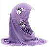 Girls Muslim Hijab Floral Lace Head Scarf Kids Islamic Arab Scarf Shawls Head Wrap with Flowers