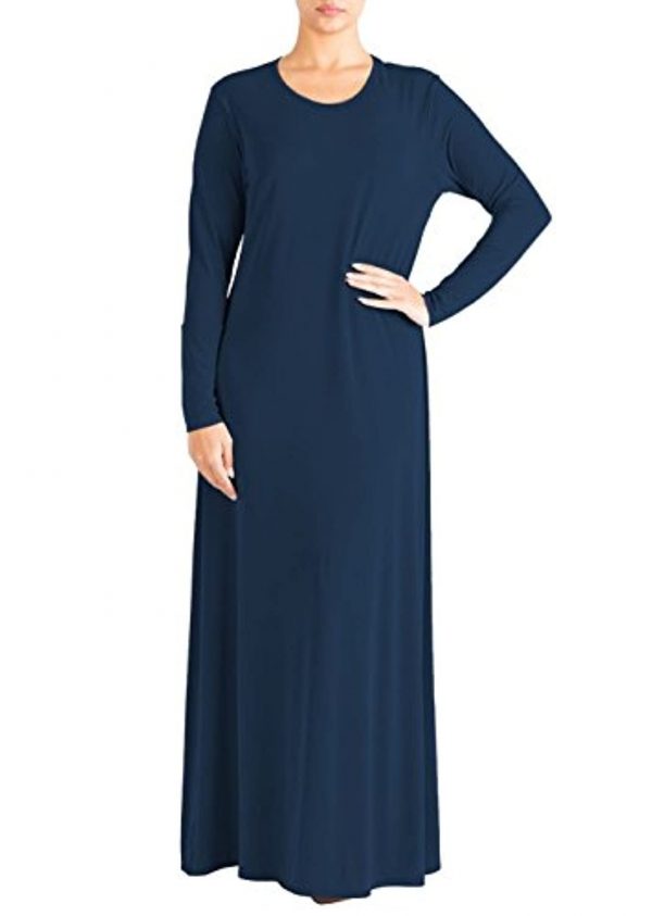 Janisramone New Womens Plain Abaya Islamic Burkha Kaftan Farasha Jilbab Jersey Maxi Dress Navy