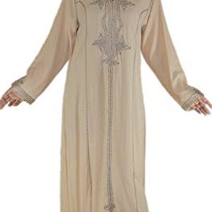 Moroccan Caftans Women Hand Made Djellaba Embroidered Size X-Large Beige