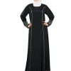 MyBatua Women's Black Abaya Maxi Dress Pretty Embroidery At Bottom