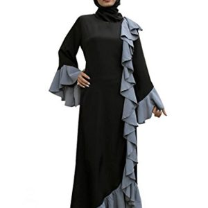 MyBatua Women's Islamic Clothing Shireen Fancy Abaya Grey & Black