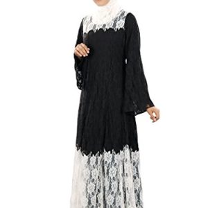 MyBatua Women’s Islamic Clothing Adifaah Abaya with Flower Net in Black & White