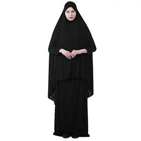 Queena Muslim Women's Two-piece Prayer Dress Hijab Scarf Full Length Islamic Abaya Set for Hajj Umrah